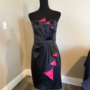 White House Black Market Black and Pink Asymmetrical Ruched Cocktail Dress